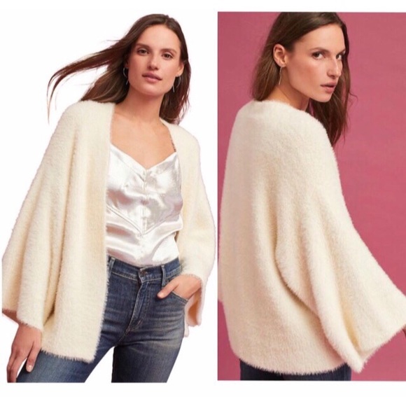 Anthropologie Cream Kimono Style Fuzzy 